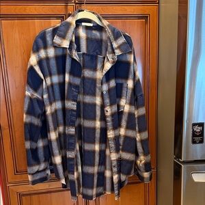 LA MIEL Blue and Brown distressed Plaid Button Down Shirt